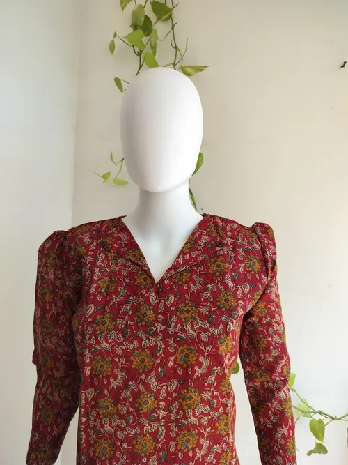 Cotton Mix Flex Kurti - Kalamkari Red